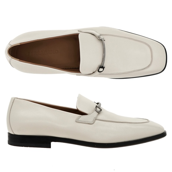 Salvatore Ferragamo Fedro Loafers White Leather Size 11 US New